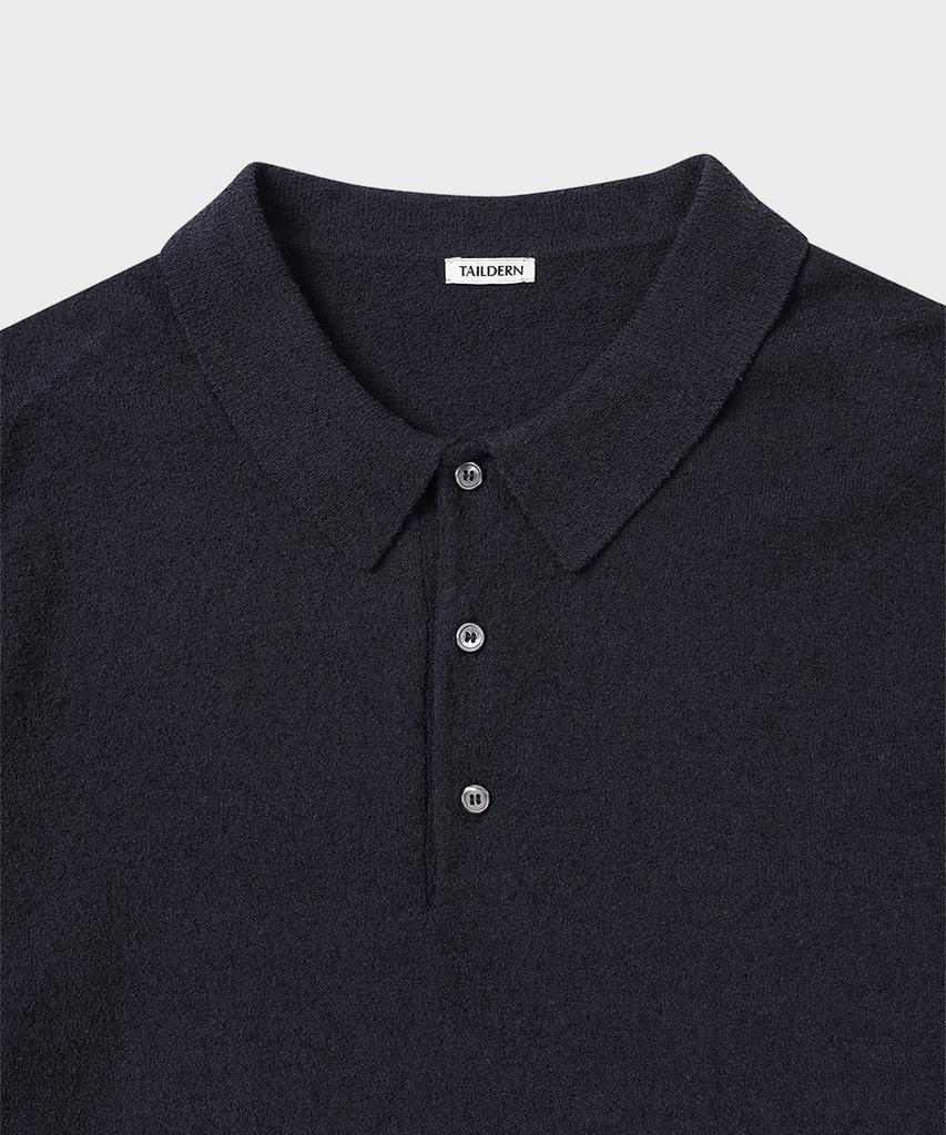 Teildeon Dickie Short Sleeve Boucle Yarn Knit Polo Shirts Navy