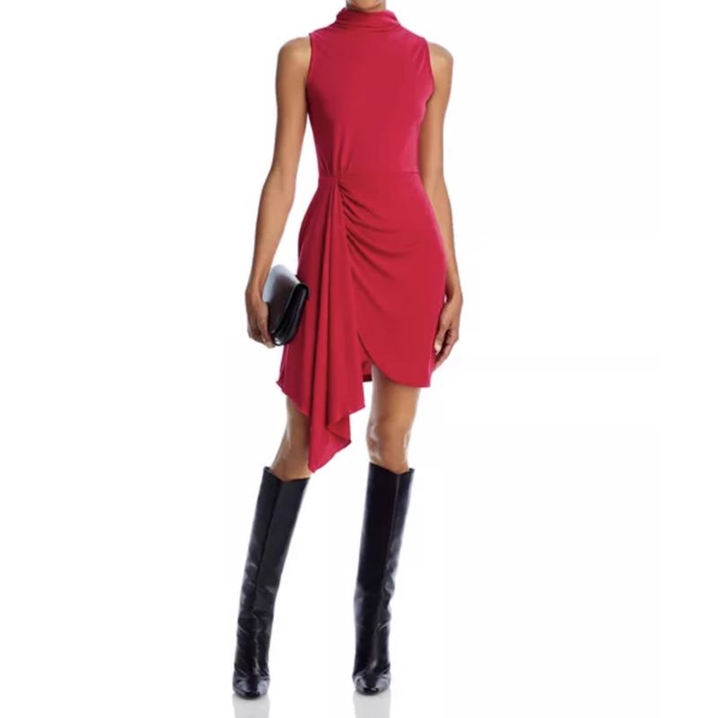 Foreign Trade Order AQ Lady Beautiful Waist Hugging Elastic Temperament Sleeveless Frill Dress Dopamine Stand Collar Short dress