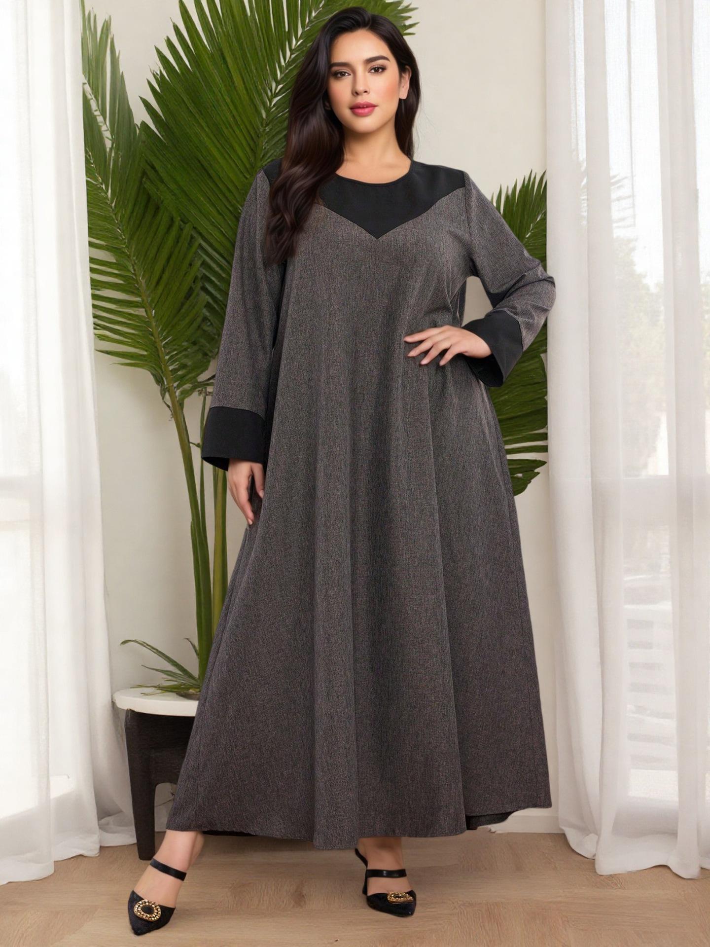 

Plus Size Color Block Round Neck Elegant Long Skirt - 2025 Collection 1XL темно-сірий