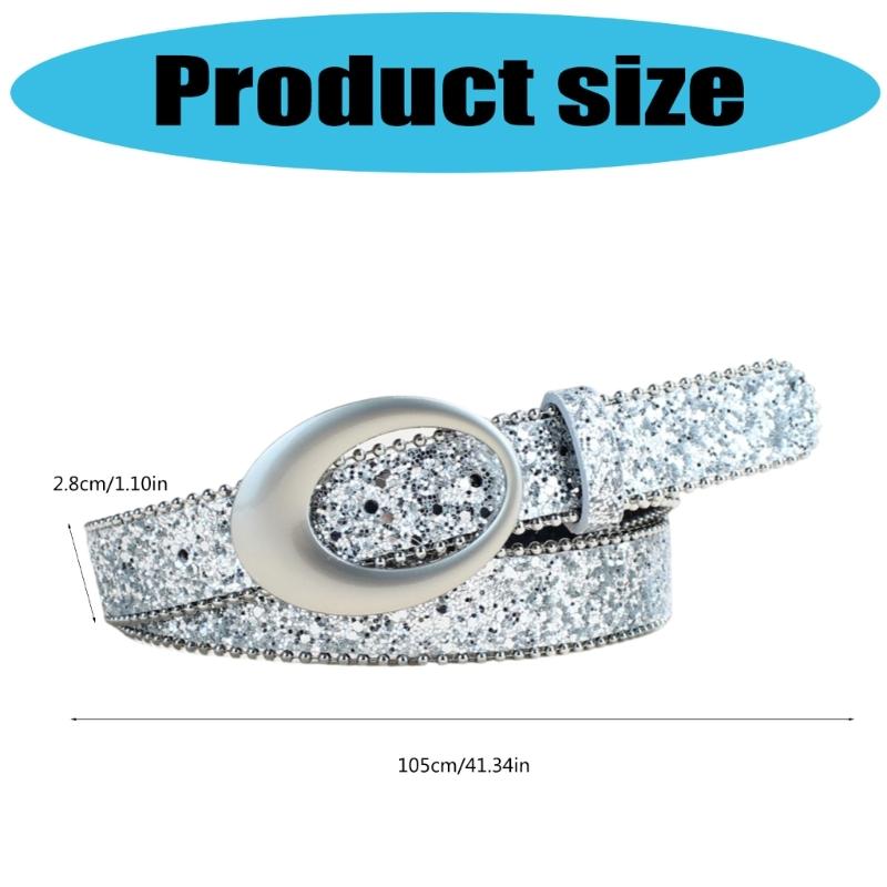 Women's Glitter Rhinestones Studded PU Belt Adjustable Waistband For Jeans Casual Party Wear