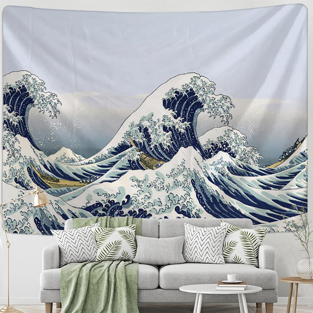 Japan Kanagawa Oil Painting Tapestry Wall Hanging Hippie Bohemian Style Simple Aesthetics Room Home Decor