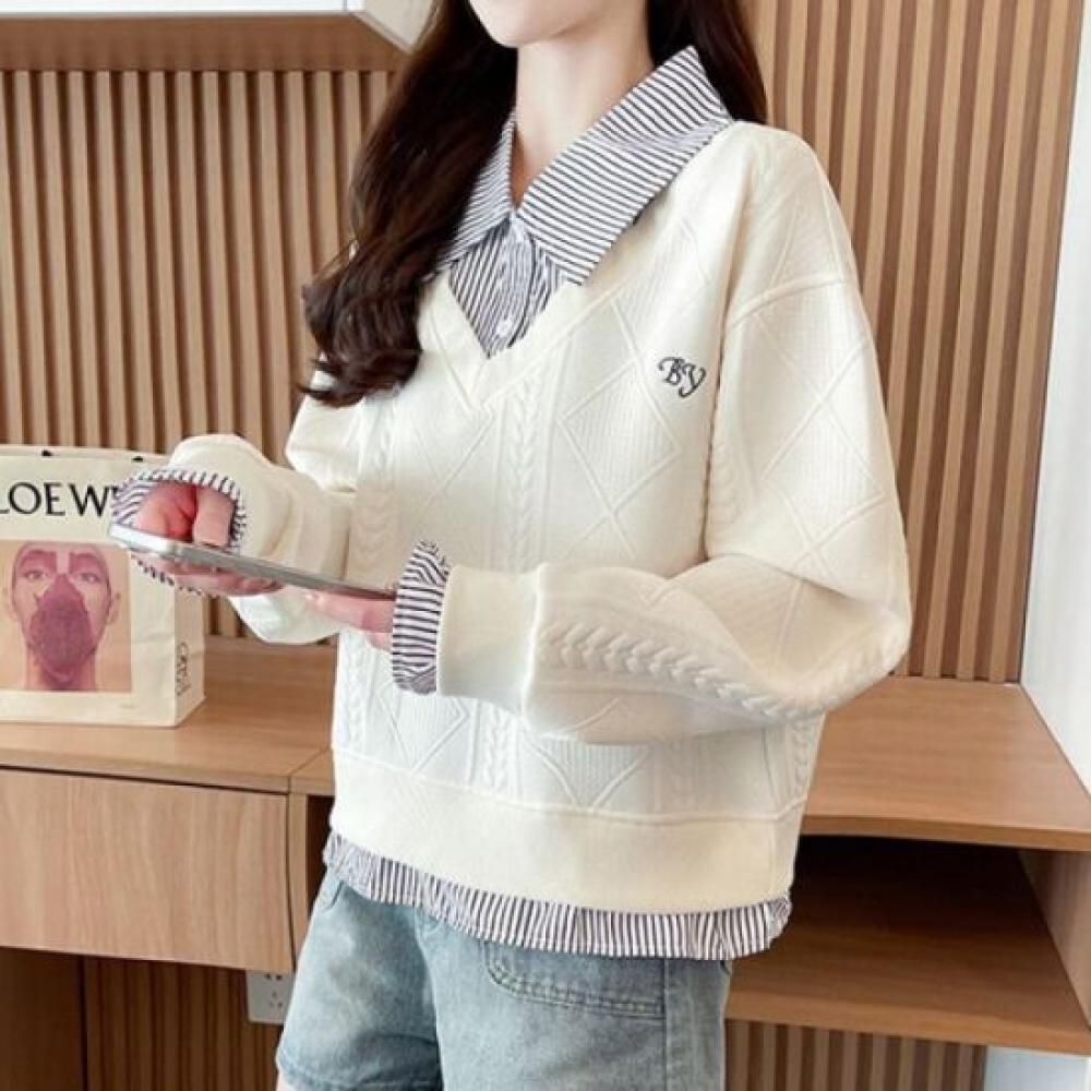 Navava Men Nt2265 2 In 1 Stripe Long Sleeve Polo Sweatshirt