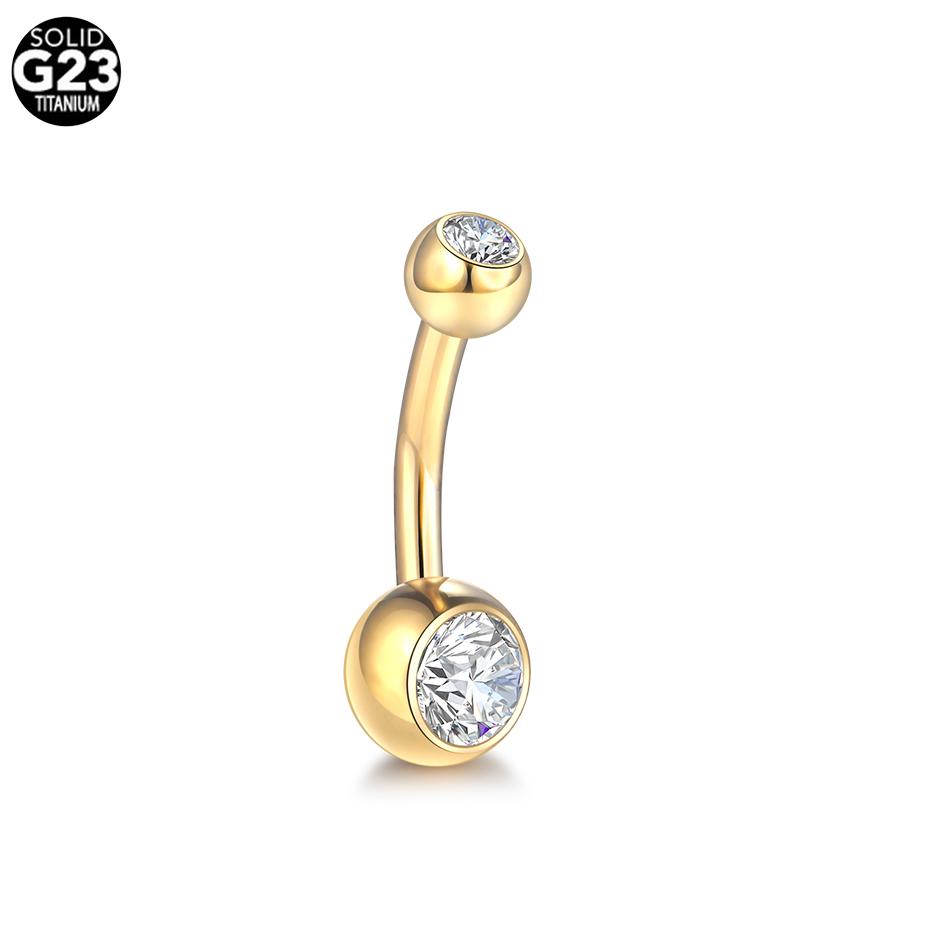 1 PZ Titanio G23 14G Oro Anelli Ombelico Piercing Ombelico Piercing Ombelico Gemma CZ 6/8/10/12mm Barra Piercing Ombelico Gioielli Sexy