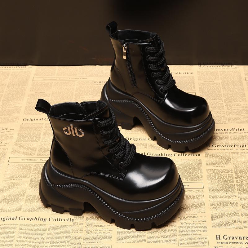 Women's Autumn 2025 Thick-Soled Hidden Heel Martin Boots - Slimming Ankle Design with Soft Sole