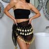 Belly Dance Accessories,Belly Dance Hip Scarf Wrap Belt,Coin Drop Earrings Hair Chain Bracelet Gypsy Costume for Women