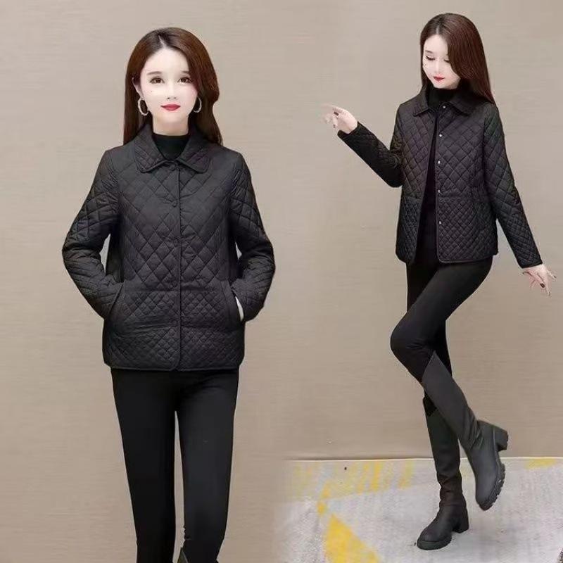 2025 Women's Elegant Quilted Diamond Jacket - Autumn/Winter Lightweight Casual Style