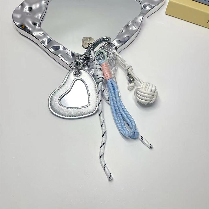 

Брелок-зеркальце в форме сердца в стиле инс, трендовый Y2K, плетеный из веревки, подвеска для сумки, креативный кожаный плетеный шарик, подвеска для сумки, подарки серебряный