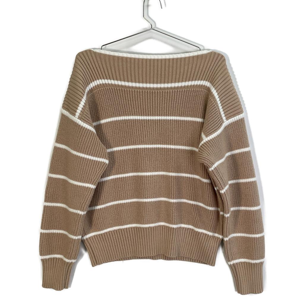 FOXEY 24 Year 44134 Beige X White Cotton Knit Top Olivia Stripe Knit Pullover Tops 40 Beige X whiteUsed
