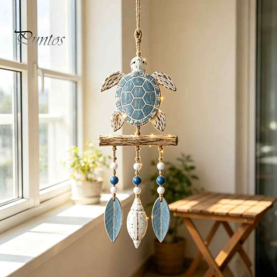 Decorazione da Appendere per Portico Costiero, Ornamento da Parete in Legno Illuminato, Cartello Nautico con Pesce, Conchiglia, Stella Marina e Ornamenti, Luci LED Calde, Casa al Mare per