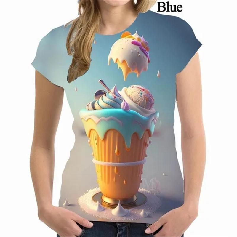 Fun Ice Cream 3D Print T-Shirt Fashionable Hip-Hop Casual Top Comfortable Women's Style