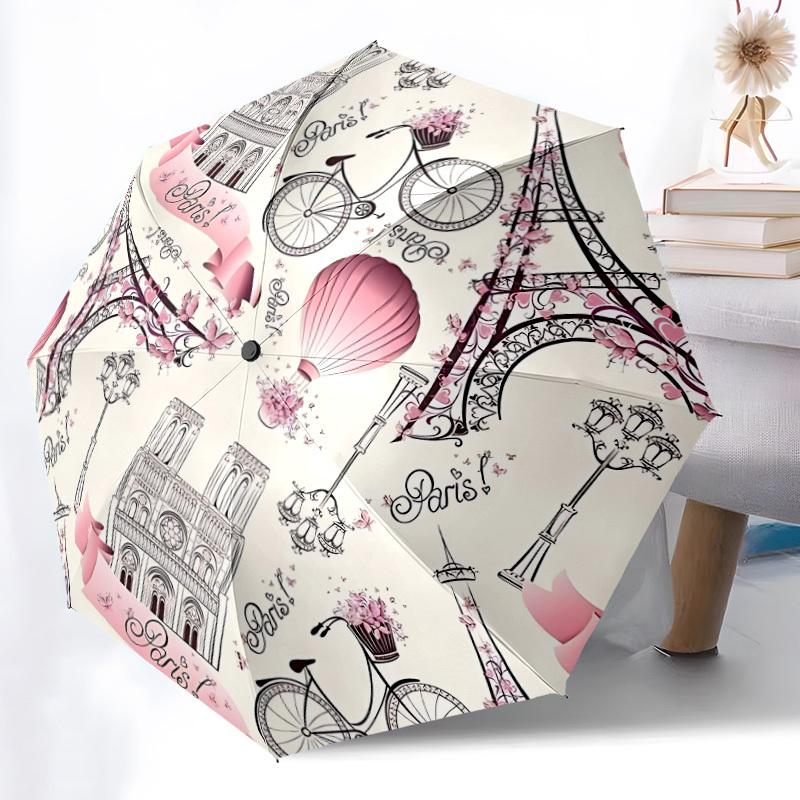 1pc Parisian Chic Folding Umbrella | Elegant Design, Fashionable Accessory, Durable Construction, Sturdy Ribs yy251107121