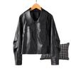 Womens Short Lambskin Leather Jacket Loose Fit Casual Chic Coat No Hood Flip Collar 2026
