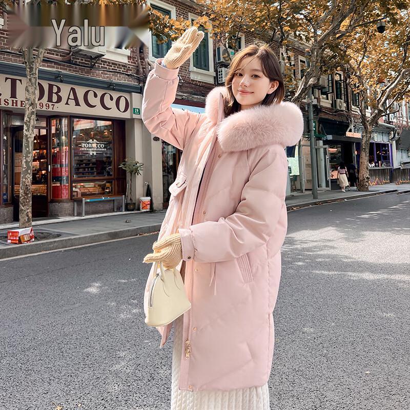 Yalu Women's Hooded Long Duck Down Jacket with Large Fur Collar