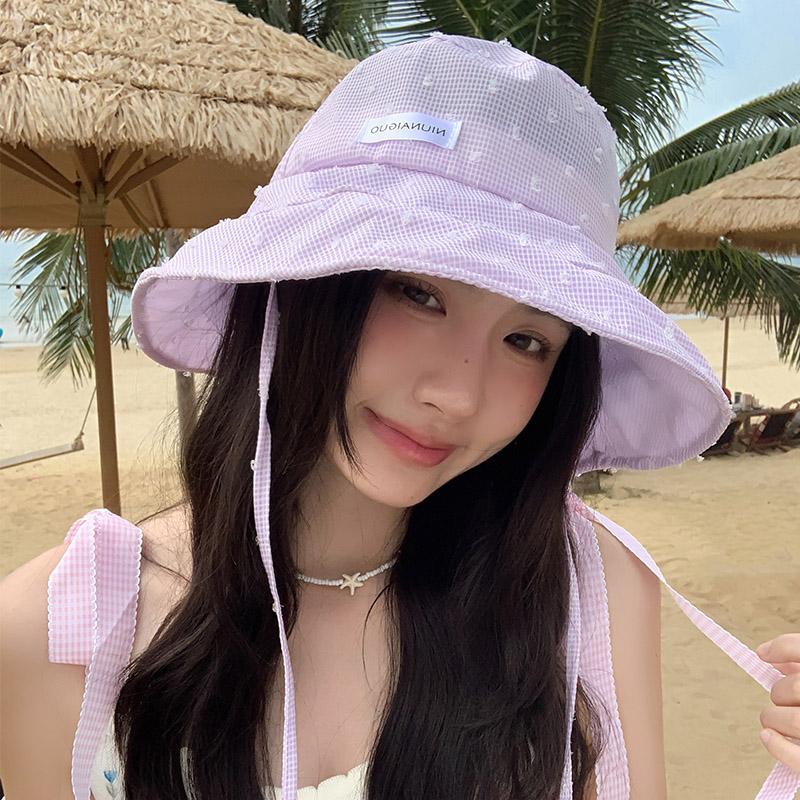 

Милая маленькая свежая клетчатая шляпа-ведро летняя с большими полями тонкая студенческая дорожная универсальная солнцезащитная шляпа adult average size (55-59cm) фиолетовый