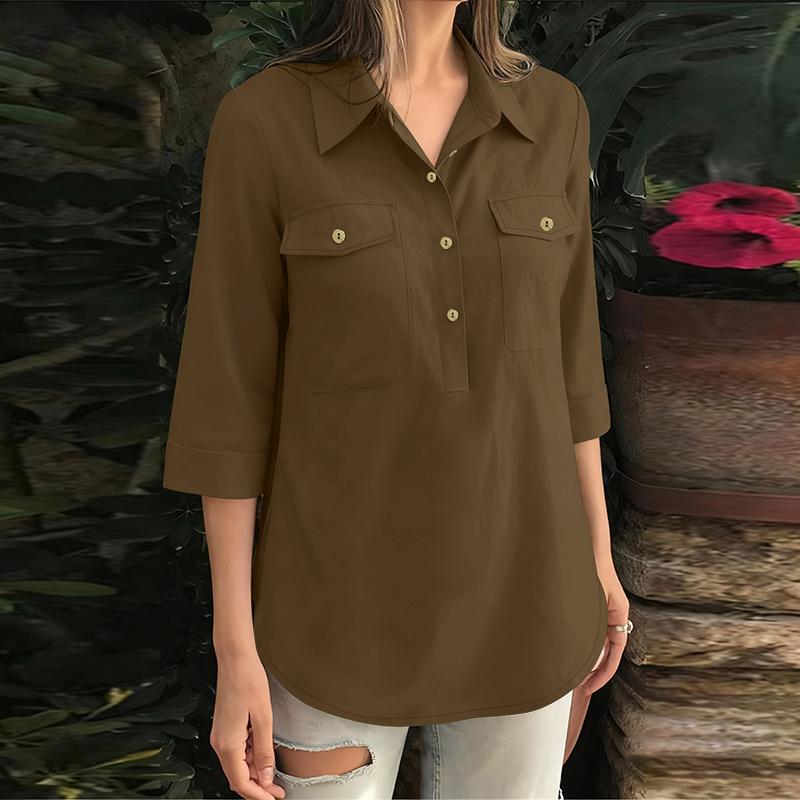 ZANZEA Women Casual Turn Down Collar 3/4 Sleeve Loose Blouse