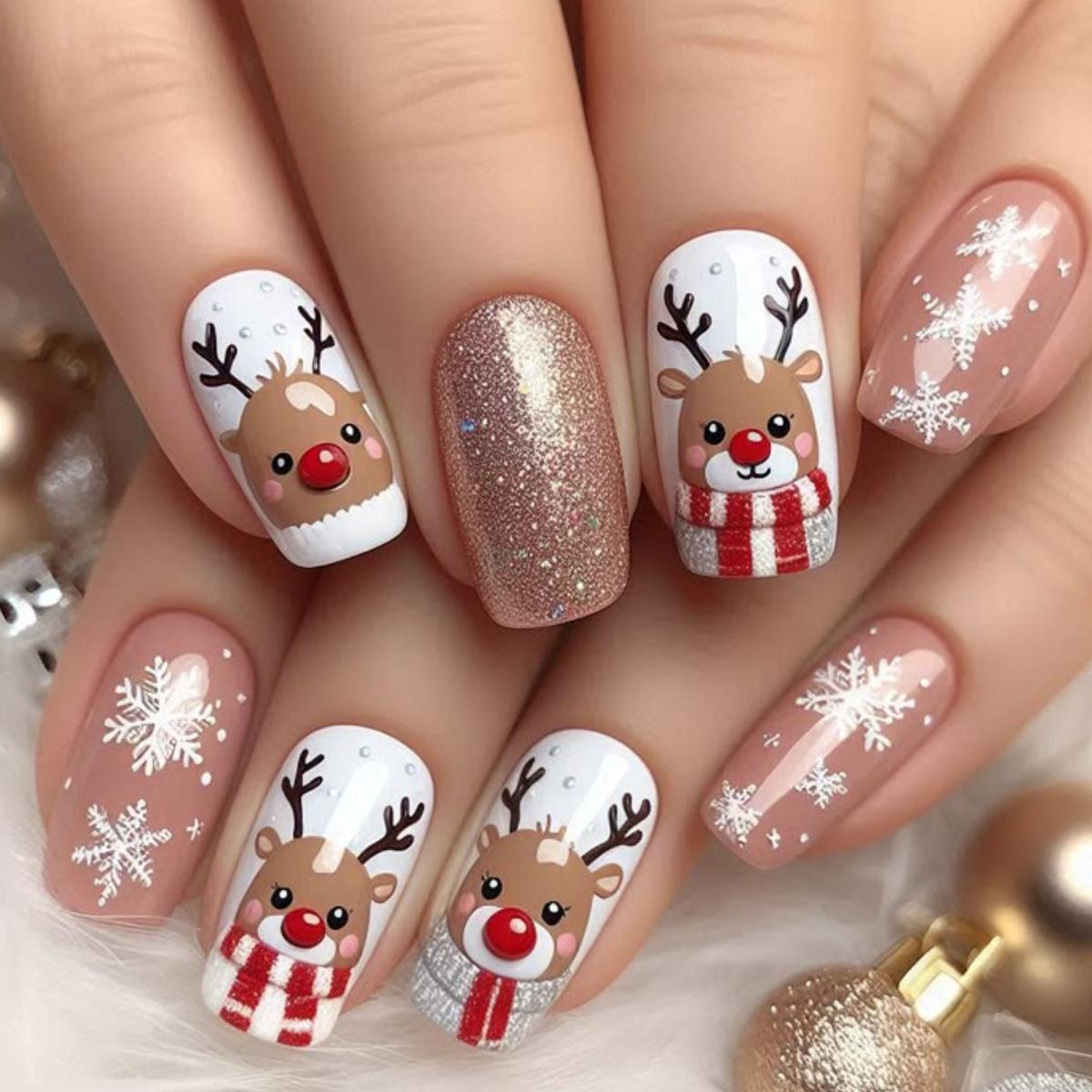 Festive Reindeer & Tree Glitter Nail Art Stickers