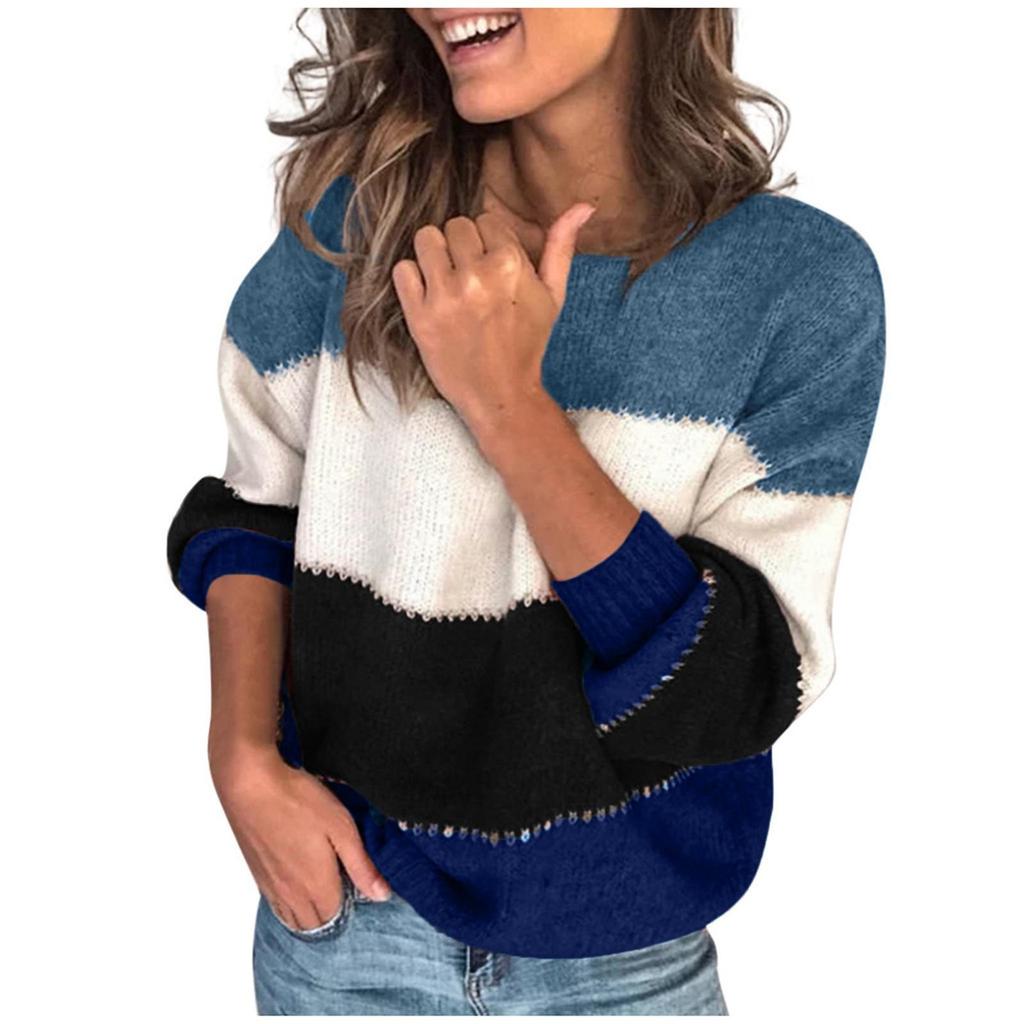 Women's Autumn And Winter New Round Neck Color Matching Comfortable Loose Sweater