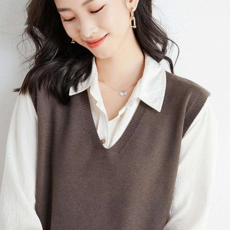 

Без воротника однотонный шерстяной вискозный трикотажный хлопковый жилет с капюшоном коричневого цвета для женщин 2XL кофейный