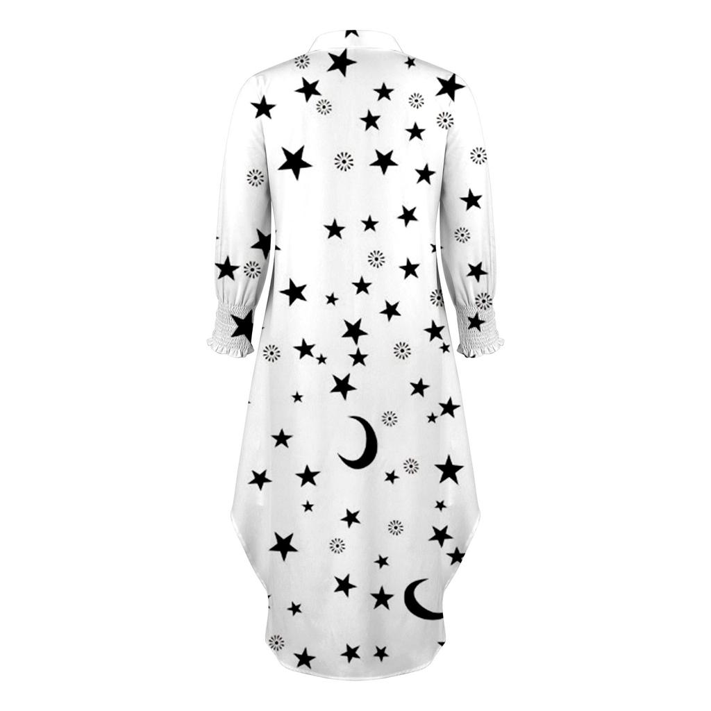 Abiti a camicia da donna Camicette a maniche lunghe con stampa casual sexy Abiti lunghi con spacco ampio abbottonati