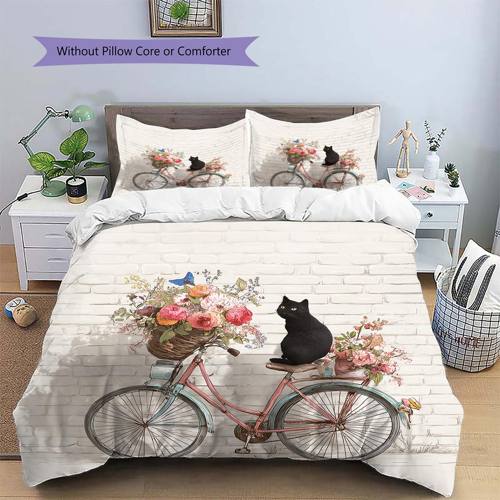 Cute Cat Pattern Bedding Quilt Set Home Decoration Gift (1 * Duvet Cover + 2 * Pillowcase Without Core)