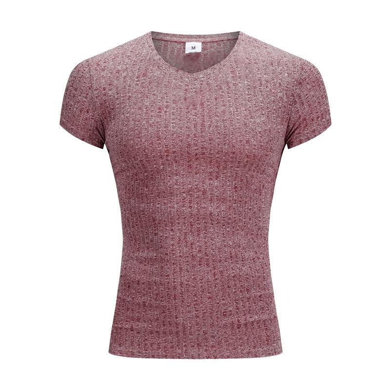 Running V Neck Short Sleeve T Shirt Men Fitness Slim Fit Sports Strips T-shirt Fashion Tees Tops Summer Knitted Gym Clothing