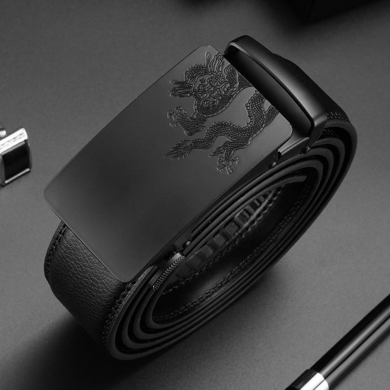 Men's Belt High End Business Leather Belt Automatic Buckle Leather Belt Casual Simple Middle Aged and Young Trousers Belt Men