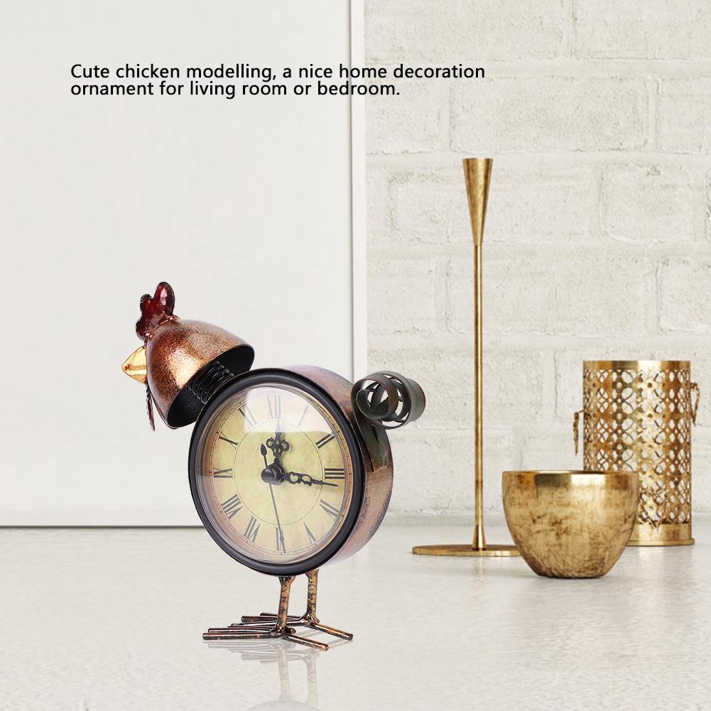 European Retro Style Chicken Shaped Iron Clock Desk Table Clock Home Ornament Craft Gifts