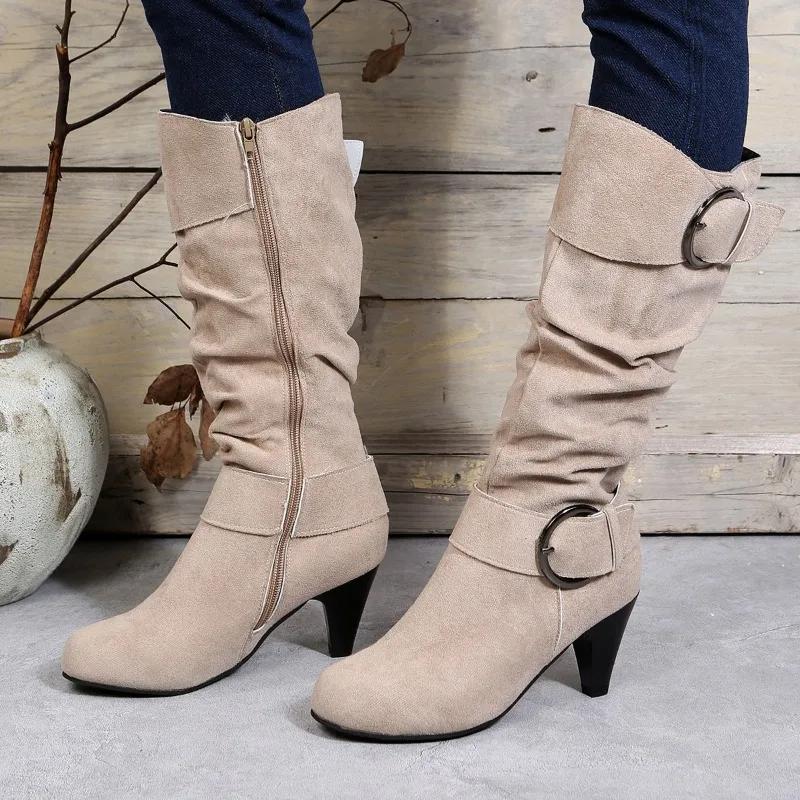 Thin Heels Mid-calf Modern Boots Pointed Toe Spring/autumn 2025 Hot Sale Shoes Female Solid Buckle Punk Zip Women's Boots