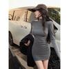 Vestido Feminino Spice Girl Gola Alta Manga Longa Temporada Slim Fit Saia Envelope no Quadril Saia Interna Saia Curta Desejo Puro