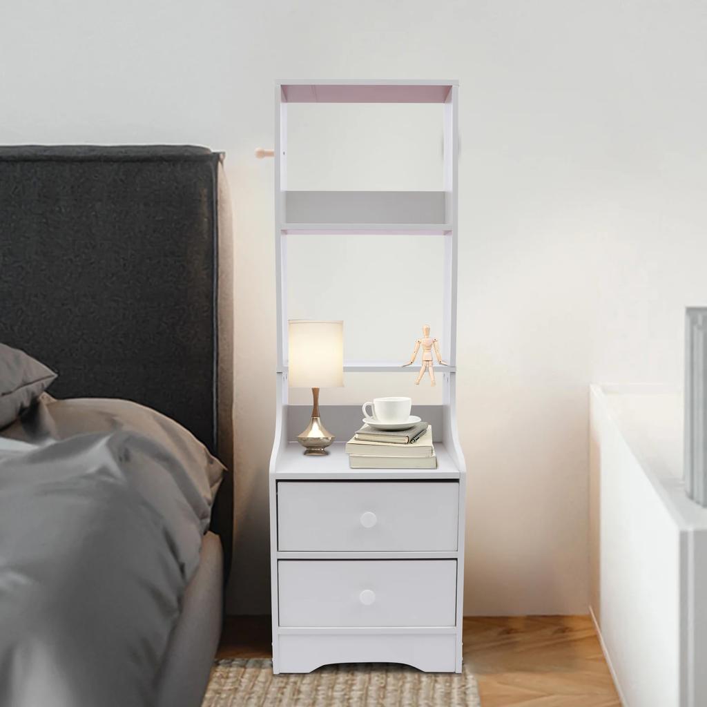 Modern Nightstand W/ 2 Drawers, 3-Tier Bedside Table for Bedroom - Sturdy White End Table with Storage Shelf, Small Night Stand