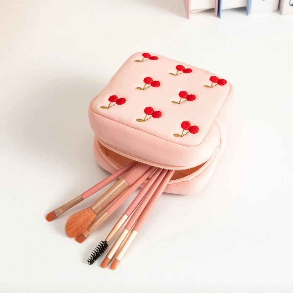 Small Travel Storage Pouch Mini Portable Lipstick Makeup Bag Cute Cherry Coin Purse for Jewelry Sanitary Napkin Holder Case