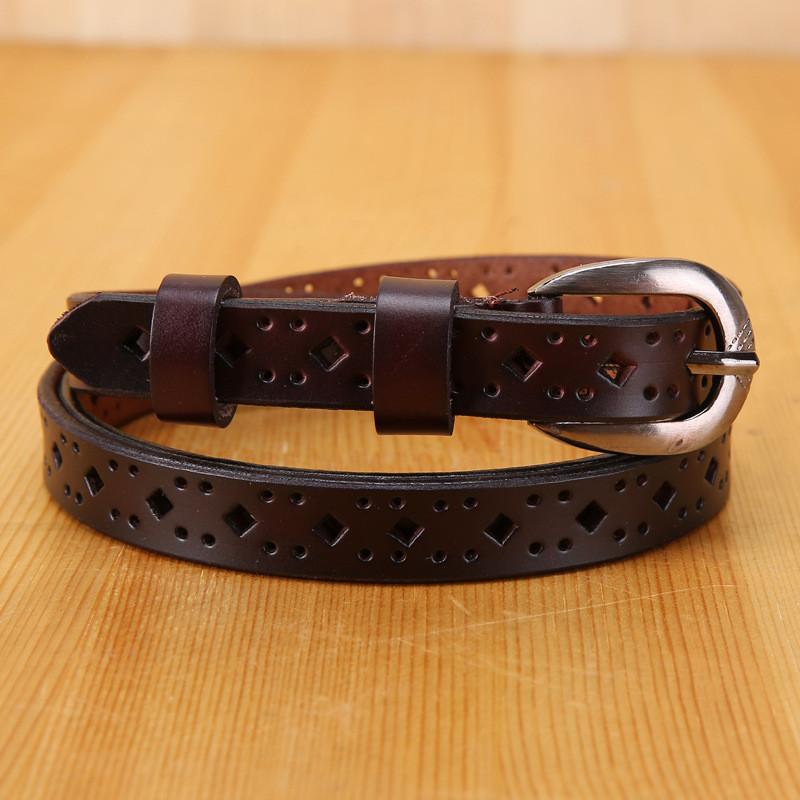 Ladies Genuine Leather Skinny Belt For Casual Wear With Metal Pin Closure