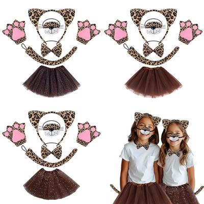 Set Maschera di Halloween per Bambini con Fascia Testa Testa di Leopardo e Orecchie da Gatto con Adesivi per il Viso
