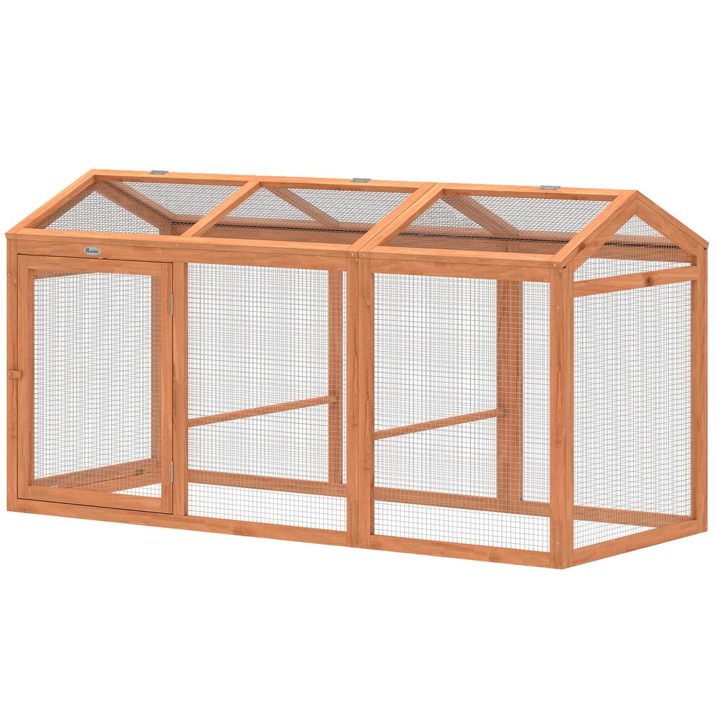 Chicken Coop Free-Range Run with Perch Double Doors, Made of Wood and Metal, for 4 Chickens, 156 x 70.5 x 84 cm Orange