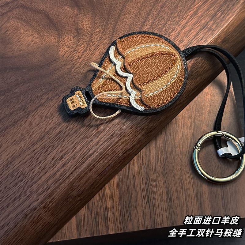 Brown Hot Air Balloon Leather Bag Charm Backpack Pendant High-End Handmade Keychain Cute