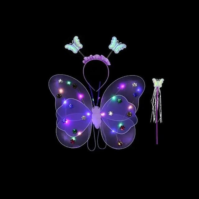 LED Children Costume Props Girls Skirt Flashing Lights Butterfly Skirt Suit Angel Luminous Wings Butterfly Wings Fancy Dress Set