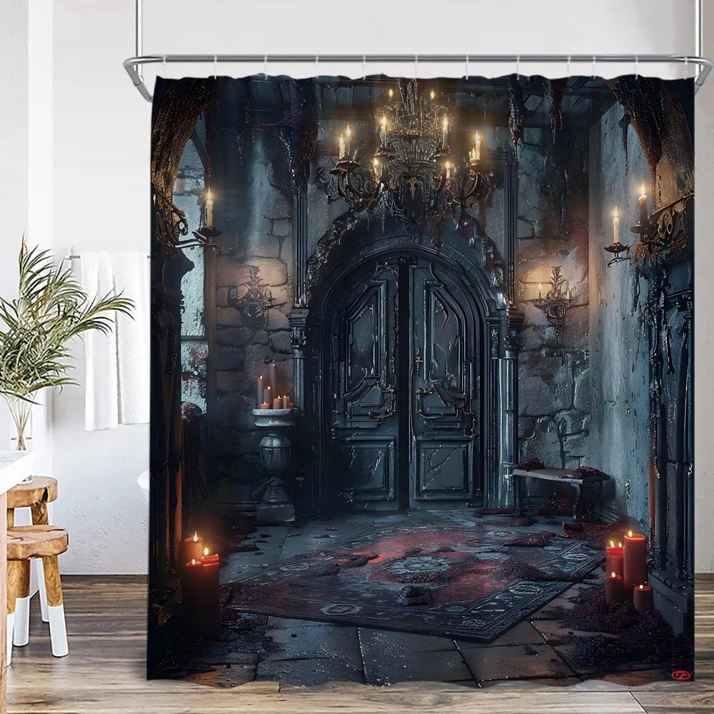 Rideau douche nuit effrayant maison hantée, décor à capuche effrayant, rideau de bain d'Halloween