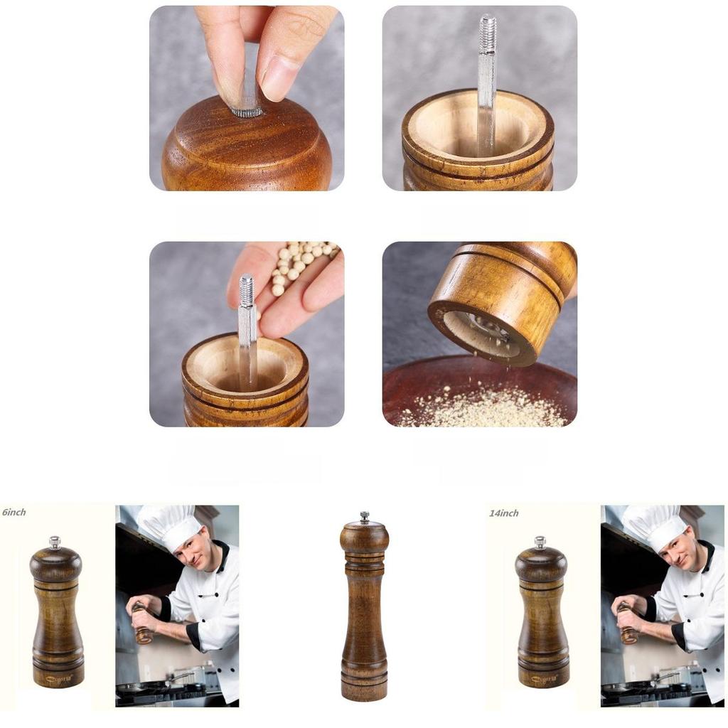 Antique Style Wooden Salt And Pepper Shakers With Manual Grinder For Kitchen And Dining