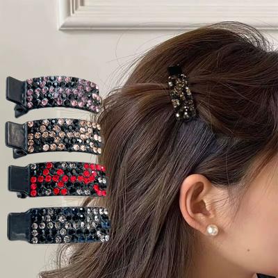 4 Pcs Elegant Sparkling Rhinestone Decorative Braid Hair Grab Clips,Non Slip Ponytail Holders Hair Styling Accessories For Women