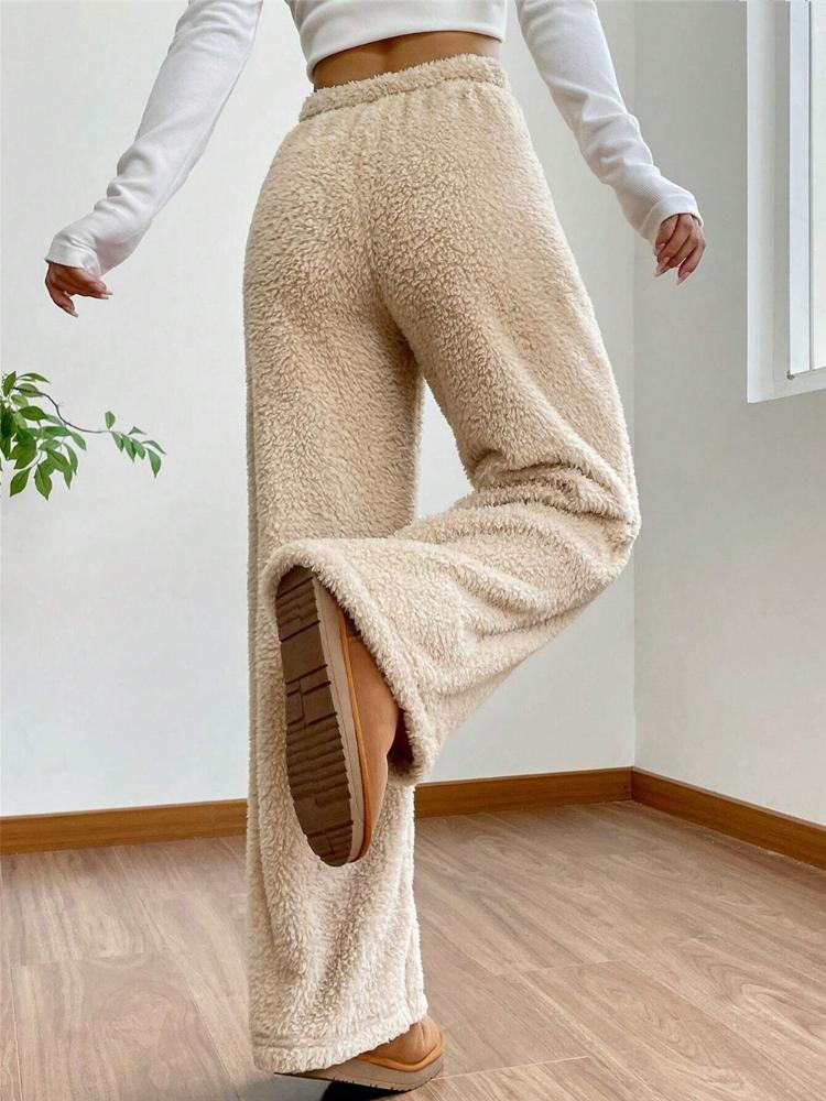 Autumn and Winter Solid Color Fashionable Plush Casual Pants, Loose and Comfortable Plush Warm Pants for Women