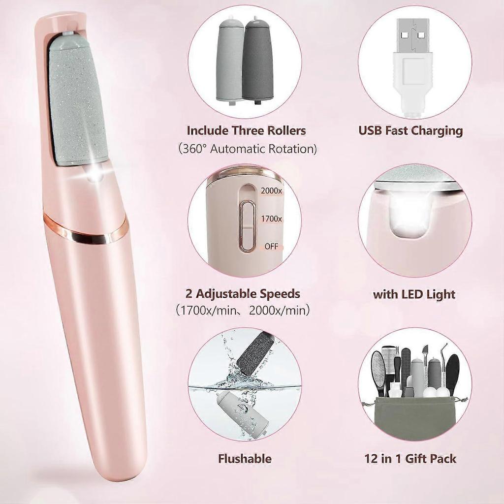 Electric Callus Removers for Feet, Haootadiy Electric Foot Callus Remover Pedicure Kits Rechargeable With12 In 1, Removes Dry Skin for Smoother Feet,