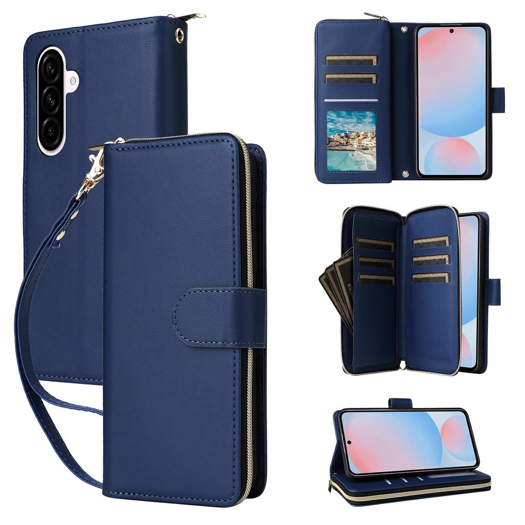 For Samsung Galaxy A57 5G Case 9 Card Slots Zipper Pocket PU Leather Phone Cover with Wrist Strap