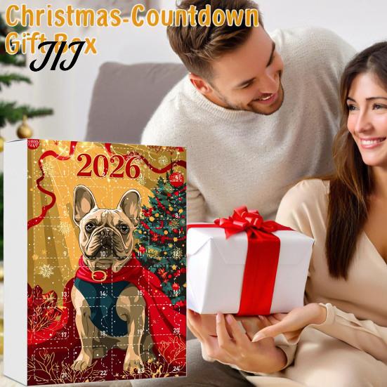 Collectible Dog Ornaments Bulldog Advent Calendar 2026, 24 Days Acrylic Puppy Christmas Countdown Calendar, Decorative Animal Pendant 2D Flat