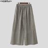 INCERUN Vintage Men Elastic Waist Striped Casual Loose Long Wide Legs Pants