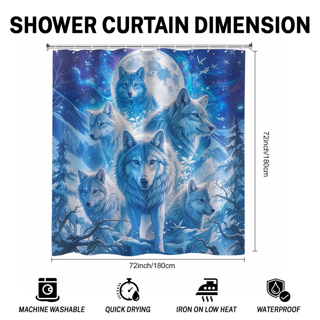 Ice and Snow Wolf Shower Curtain Set - Modern Design, 12 Hooks, Perfect for Fans of Snow Animals, Durable Bathroom Decor