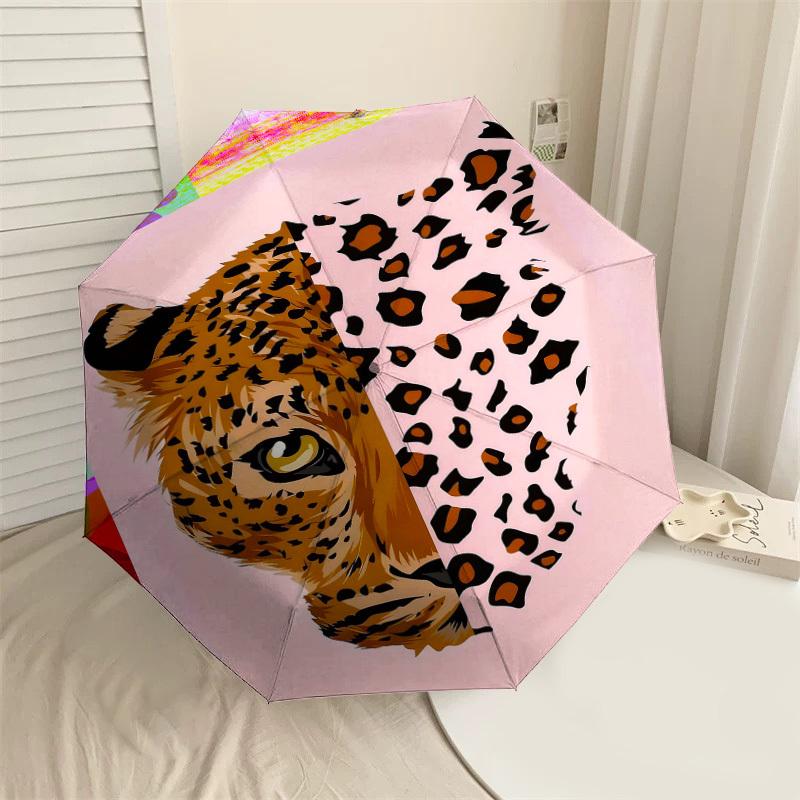 

1pc Leopard Print Automatic Open/Close Umbrella Compact Folding Umbrella with 8-Rib Shaft for Women/Men, Elegant Birthday1314S
