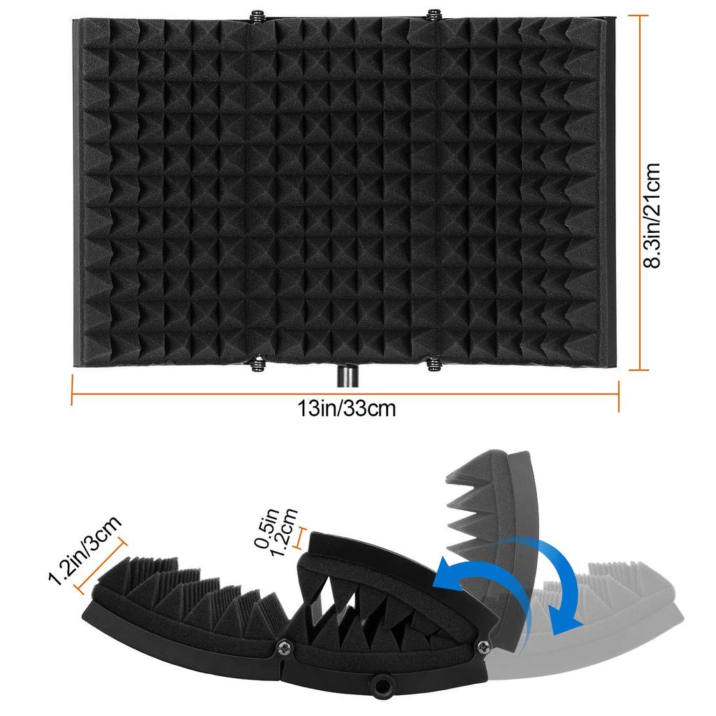 AGPTEK Microphone Soundproofing, Sound-Absorbing Shield, Microphone Isolation Shield, Foldable, Tri-Fold, Studio Microphone Sound-Absorbing Foam,
