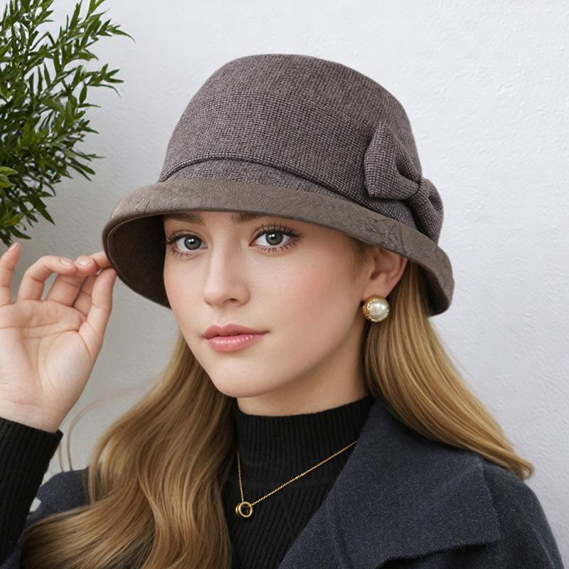 Plaid Bow Bucket Hat Women's Autumn and Winter Elegant Fashion Basin Hat
