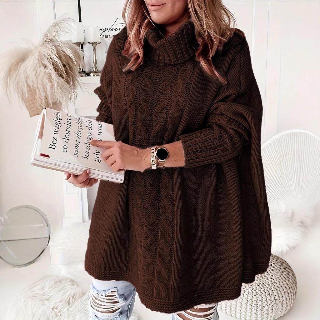 Cross-border Autumn and Winter Solid Color Lapel Bat Sleeve Loose Casual Large Size Women's Knitted Top