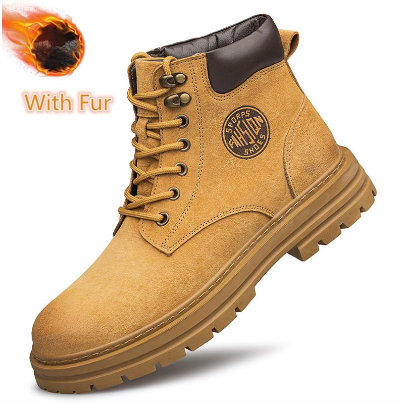 FashionAll-match Man Cotton Platform Shoes Leather Outdoor Snow Botas 2024 New Men's Winter Boots Luxury Brand Motorcycle Ankle Boots